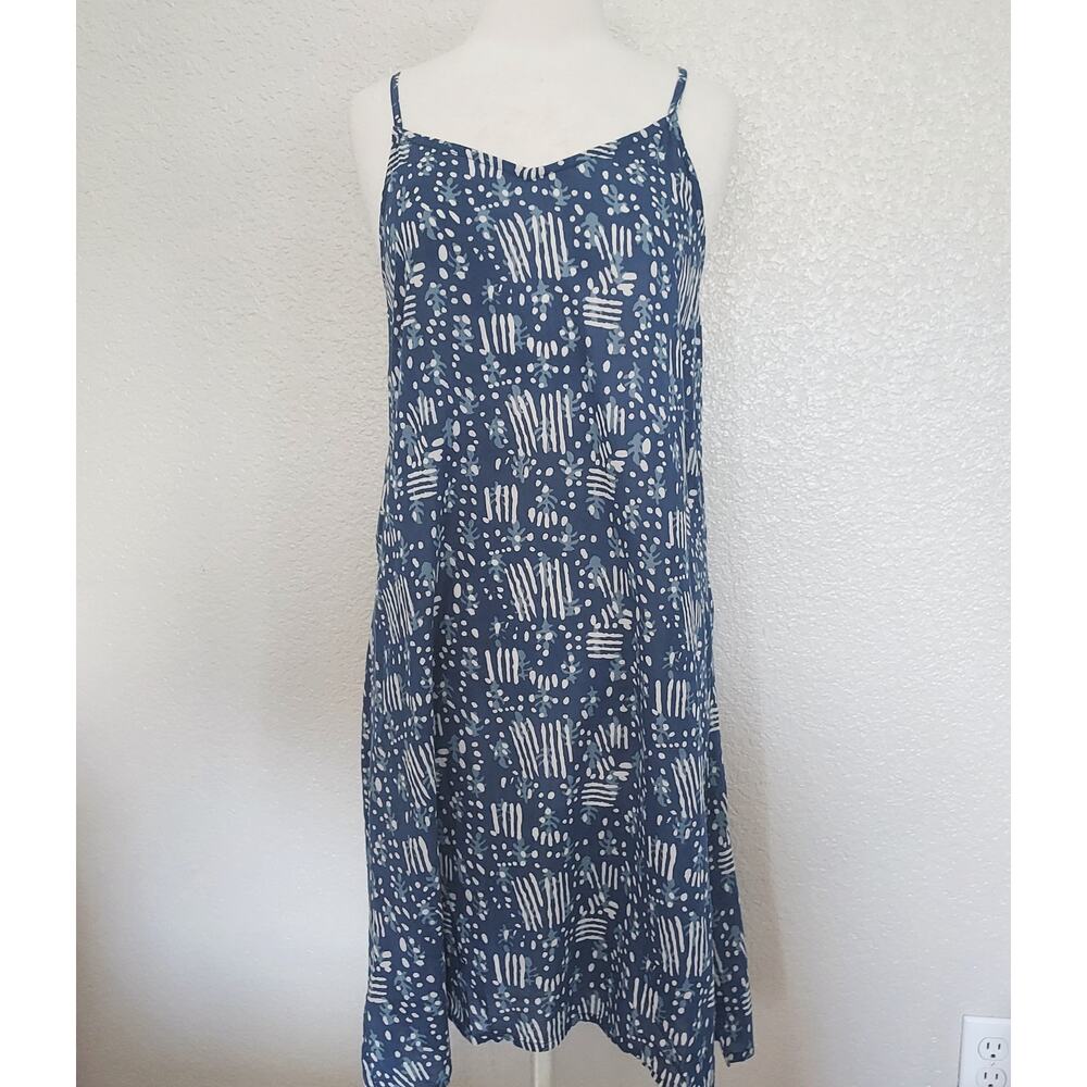 Novica Blue Graphic Print Spaghetti Strap Summer Boho Cotton Dress Size M
